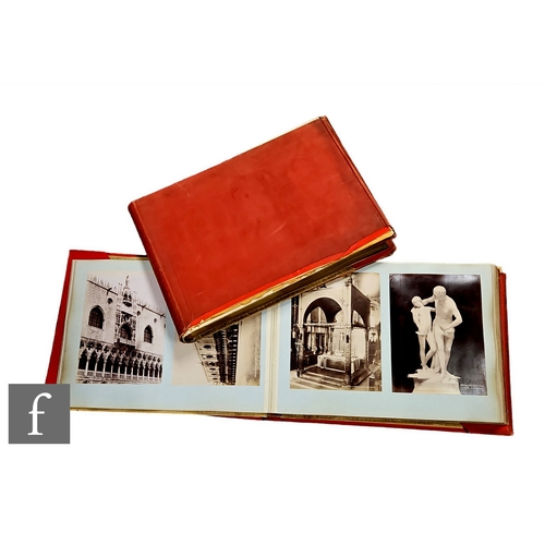 197 - Two large vellum bound photograph albums, circa 1900, containing monochrome photographs depicting vi... 