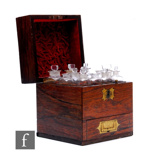 209 - A 19th Century square rosewood apothecary box, the hinged lid opening to reveal an arrangement of tw... 