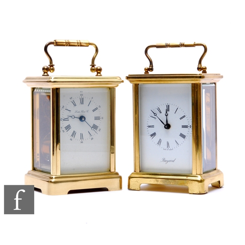 295 - A 20th Century brass carriage clock by Bayard, fixed key wind, and a similar example by the London c... 