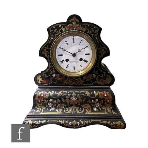 312 - A late 19th Century French Boulle work mantle clock by Brocot A Paris, eight day chiming movement, t... 