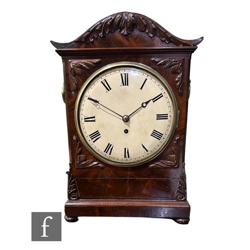 314 - A 19th Century William IV mahogany bracket clock, single fusee movement circular dial within a brass... 