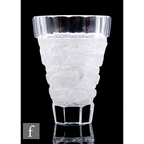 782 - A later 20th Century Czech clear crystal glass vase in the Art Deco taste, the flared body heavily r... 