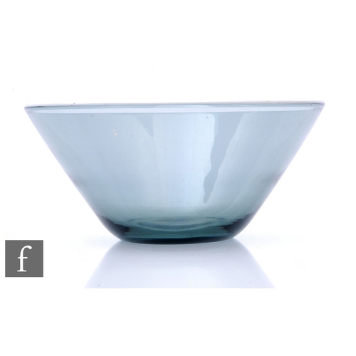 785 - A small post war Whitefriars soda glass bowl of conical form in grey with a white enamelled rim, wid... 