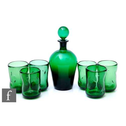 808 - A set of six mid 20th Century Blenko glass tumblers of hand blown dimpled form in deep green, togeth... 