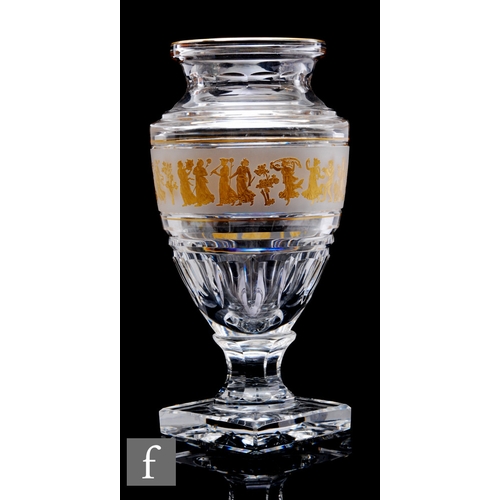 608 - A 20th Century Val St Lambert large clear crystal glass vase, of footed shouldered ovoid form with f... 