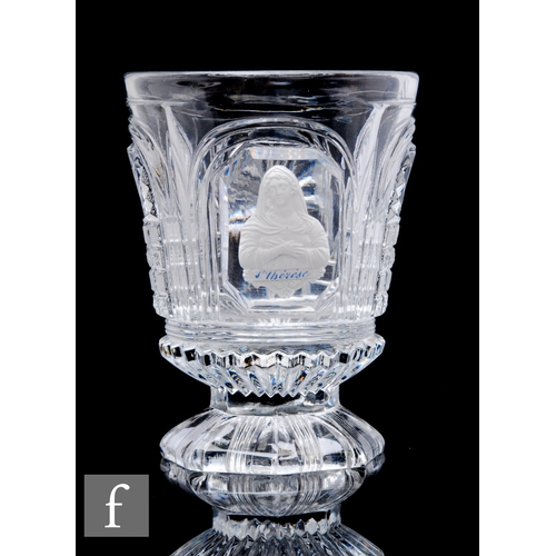 683 - A mid 19th Century Baccarat pressed glass footed beaker, circa 1840, the cylinder bowl decorated wit... 