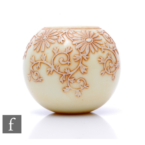 670 - A small late 19th Century Thomas Webb & Sons Ivory cameo glass vase of spherical form, cut with ... 