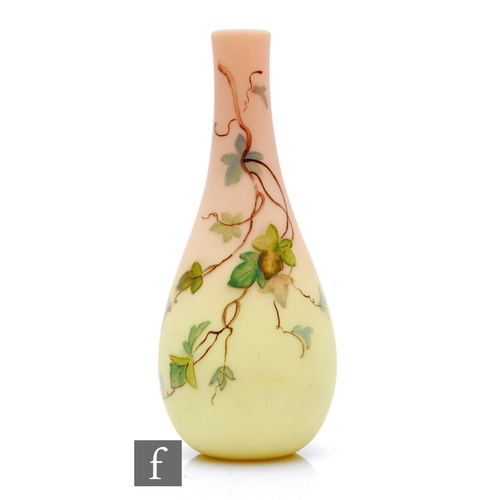 611 - A late 19th Century Thomas Webb & Sons Queens Burmese vase of slender bottle form, decorated wit... 