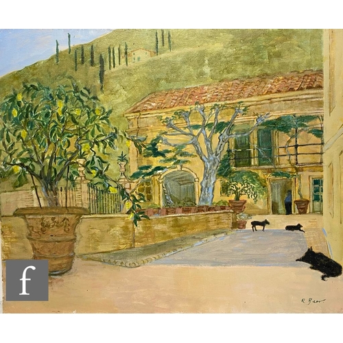 412 - RICHARD BEER (1928-2017) - A Tuscan terrace, oil on canvas, signed, unframed, 51cm x 62cm.NB - This ... 