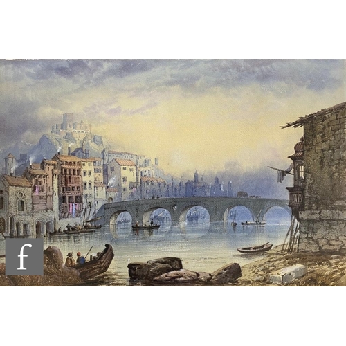 423 - EDWIN ST. JOHN (1878-1961) - An Italian riverside town, watercolour, signed, unframed, 45cm x 66cm, ... 