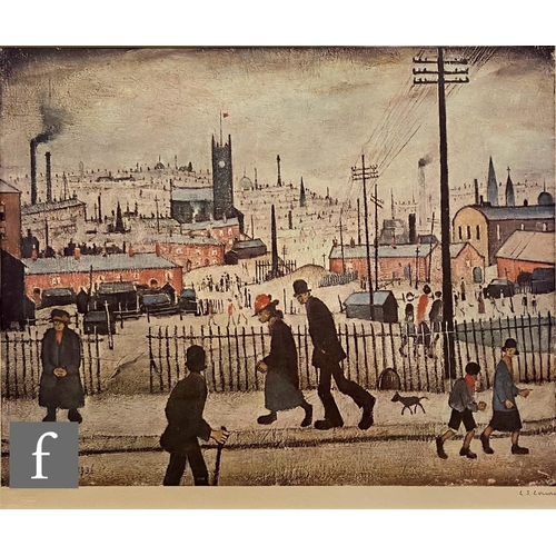 LAURENCE STEPHEN LOWRY, RBA, RA (1887-1976) - View of a Town, photographic reproduction, signed in pencil to margin, bears Fine Art Trade Guild stamp, framed, 43cm x 54cm, frame size 78cm x 86cm.