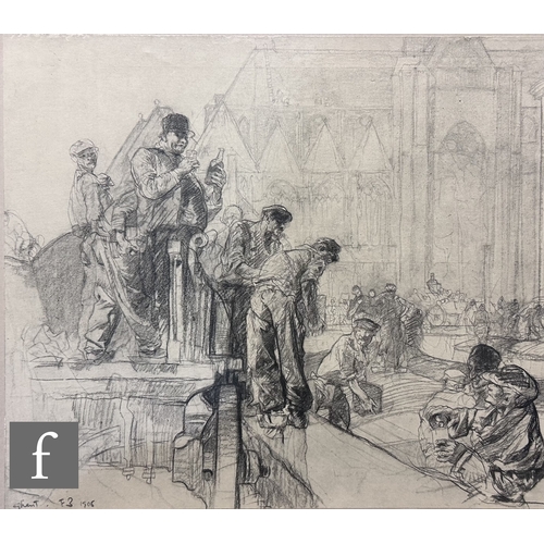 434 - AFTER SIR FRANK BRANGWYN (1867-1956) - A figural group of working men, photographic reproduction, fr... 