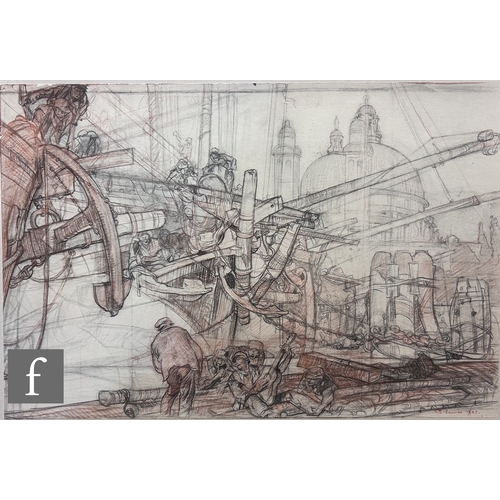 434 - AFTER SIR FRANK BRANGWYN (1867-1956) - A figural group of working men, photographic reproduction, fr... 