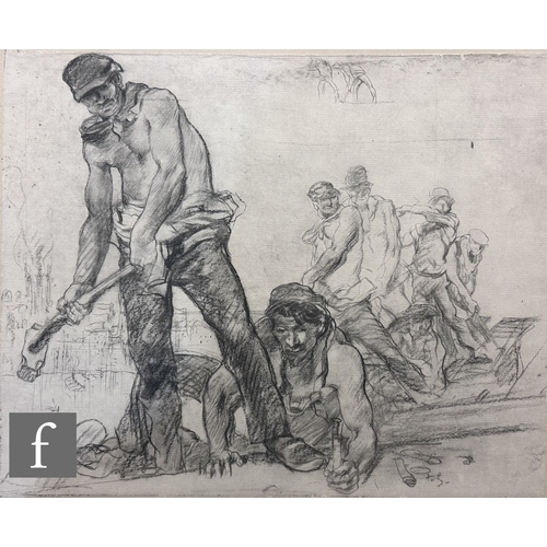 434 - AFTER SIR FRANK BRANGWYN (1867-1956) - A figural group of working men, photographic reproduction, fr... 