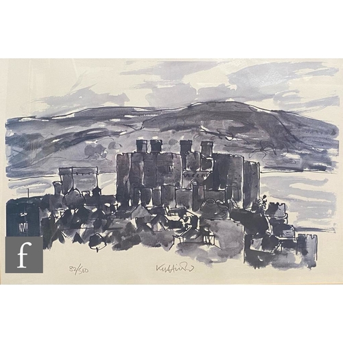 435 - SIR KYFFIN WILLIAMS OBE, RA (WELSH, 1918-2006) - Conwy Castle, photographic reproduction, signed in ... 