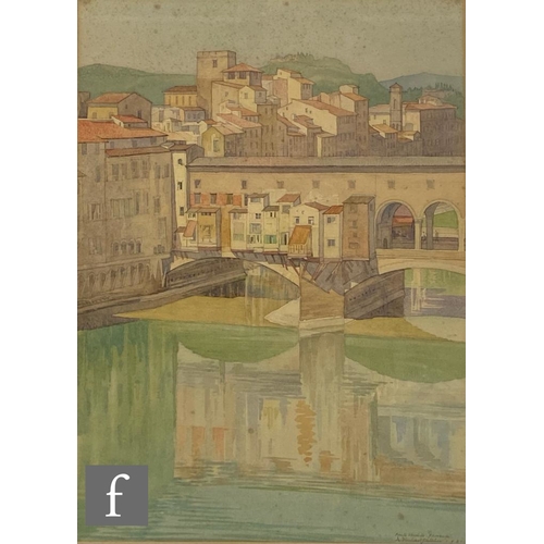 436 - ARCHIBALD MICHAEL FLETCHER, RBSA (1887-1957) - Ponte Vecchio, Florence, watercolour, signed and date... 