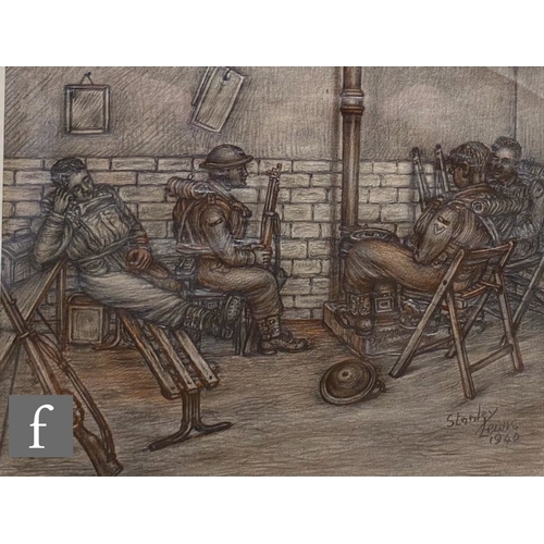 439 - STANLEY CORNWELL LEWIS, MBE (1905–2009) - Soldiers resting in front of a stove, pencil and sanguine ... 