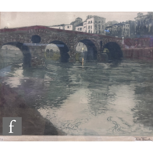 440 - FRITZ THAULOW (NORWEGIAN, 1847-1906) - 'Ponte Pietra, Verona', aquatint etching highlighted with wat... 