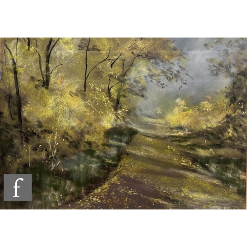 459 - A. THISTLETHWAITE (CONTEMPORARY) - A sunlit lane, pastel drawing, signed, framed, 52cm x 73cm, frame... 