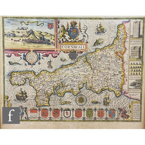 461 - JOHN SPEED - 'Cornwall', Sudbury/Humble, hand coloured engraving, published circa 1627, framed, 38cm... 