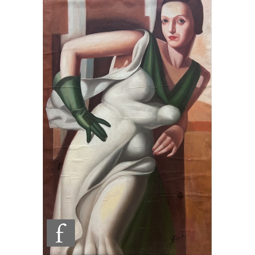 474 - AFTER TAMARA DE LEMPIKCA (1898-1980) - Lady in the Green Glove, oil on canvas laid down on board, in... 