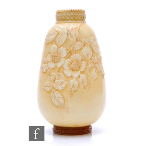 669 - A late 19th Century Thomas Webb & Sons Ivory cameo glass vase of footed tapered ovoid form with ... 