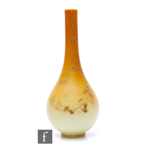 704 - A late 19th Century continental glass vase by Harrach, of footed ovoid form with tall slender neck, ... 