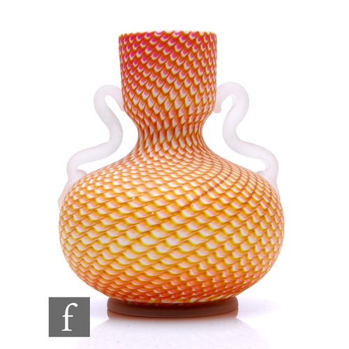 599 - A large 19th Century Franz Welz vase of compressed ovoid form with waisted collar neck, decorated wi... 