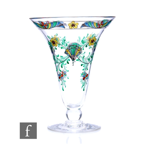 778 - A 1930s Webb & Corbett clear crystal glass vase of slender footed form with an everted rim, hand... 