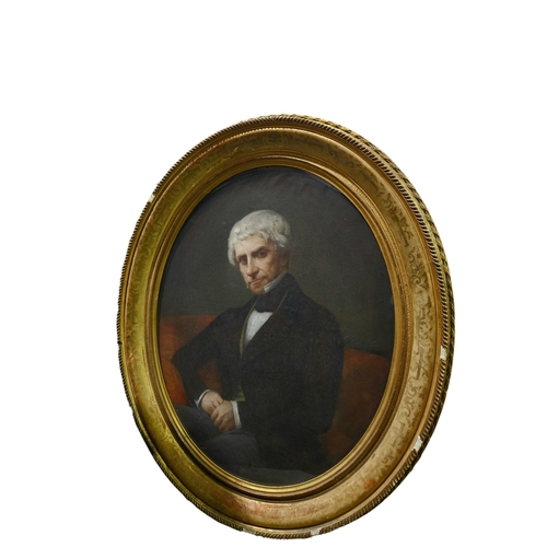 442 - FRENCH SCHOOL (MID 19TH CENTURY) - Portrait of a gentleman wearing a dark coat high collar, three qu... 