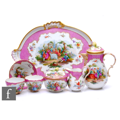 136 - A late 19th to early 20th Century Meissen Cabaret set in the manner of Teniers or Kaufmann, the set ... 