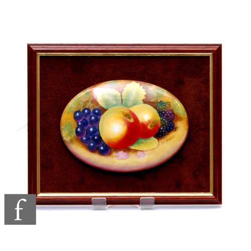 187 - A large oval porcelain plaque decorated by M. Hobbs in the manner of Royal Worcester with a scene of... 