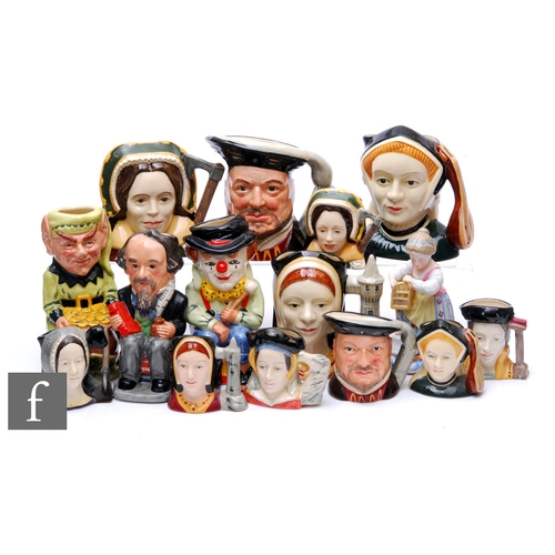 191 - A collection of Royal Doulton character jugs, to include mini Henry VIII and six wives, and further ... 