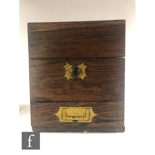 209 - A 19th Century square rosewood apothecary box, the hinged lid opening to reveal an arrangement of tw... 