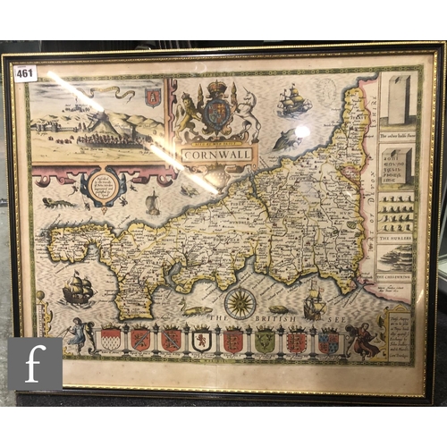 461 - JOHN SPEED - 'Cornwall', Sudbury/Humble, hand coloured engraving, published circa 1627, framed, 38cm... 