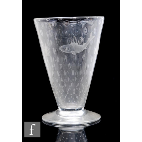 924 - A 1920s Thomas Webb and Sons glass vase of footed conical form, with internal controlled bubble deco... 