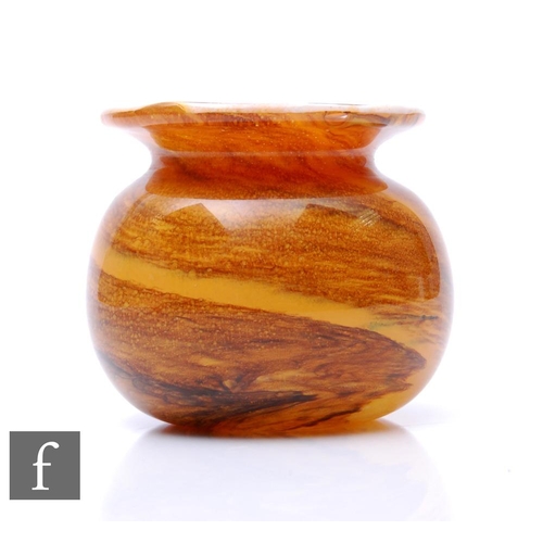 935 - A contemporary Alum Bay studio glass vase of globe form with everted rim, tonal brown swirls over mo... 