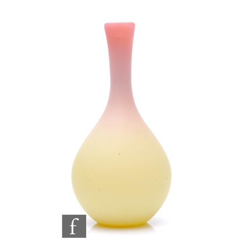 939 - A contemporary Queens Burmese style glass vase of bottle form, with graduated pink to yellow decorat... 