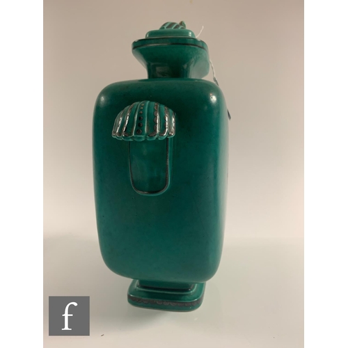 177 - A large 1930s Gustavsberg Argenta Ware vase and cover of footed and shouldered compressed rectangula... 