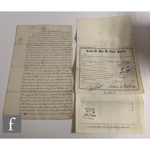 255 - A 1786 hand written contract for property sale, a transfer or mortgage, also other interesting ephem... 