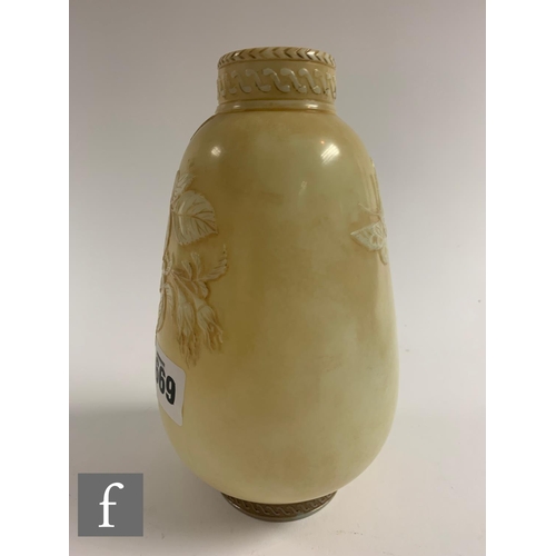 669 - A late 19th Century Thomas Webb & Sons Ivory cameo glass vase of footed tapered ovoid form with ... 