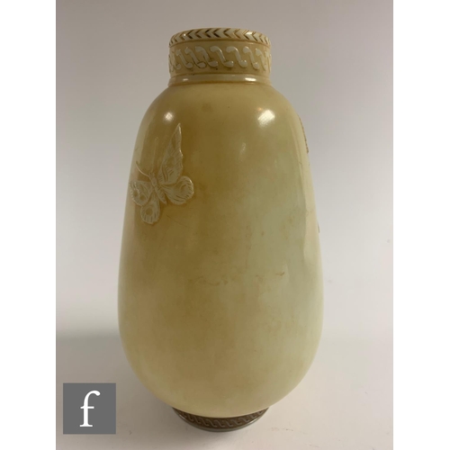 669 - A late 19th Century Thomas Webb & Sons Ivory cameo glass vase of footed tapered ovoid form with ... 