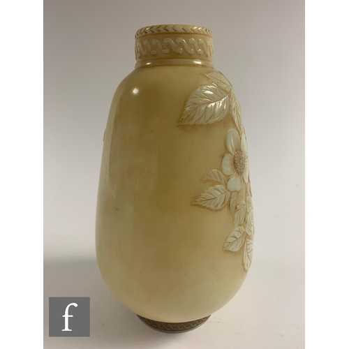 669 - A late 19th Century Thomas Webb & Sons Ivory cameo glass vase of footed tapered ovoid form with ... 