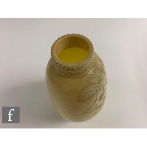 669 - A late 19th Century Thomas Webb & Sons Ivory cameo glass vase of footed tapered ovoid form with ... 