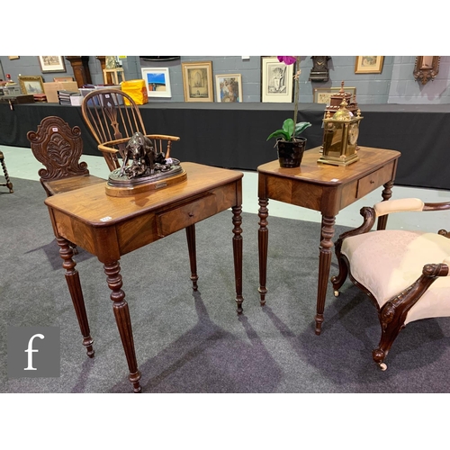 477 - A pair of 19th Century mahogany Gillows style side tables, each fitted with a small frieze drawer on... 