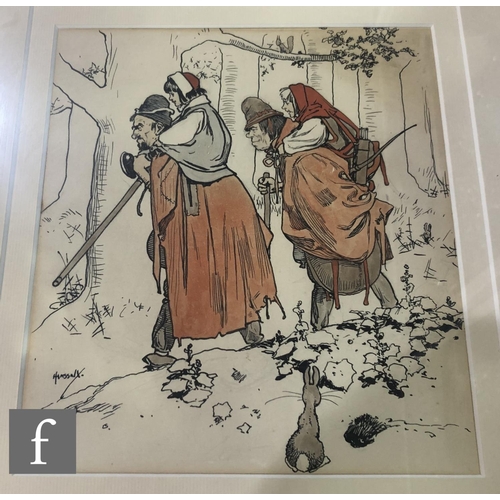 465 - AFTER JOHN HASSALL (1868-1948) - 'Babes in the Wood', hand coloured print, framed, 28cm x 23cm, fram... 