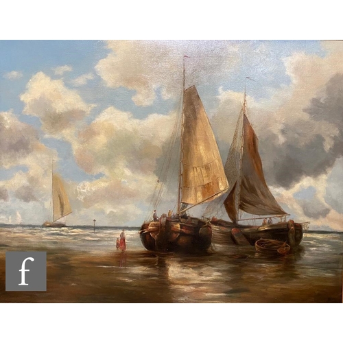 410 - ANDREW DOMAN (LATE 19TH CENTURY) - Beached fishing boats, oil on canvas, signed indistinctly, framed... 