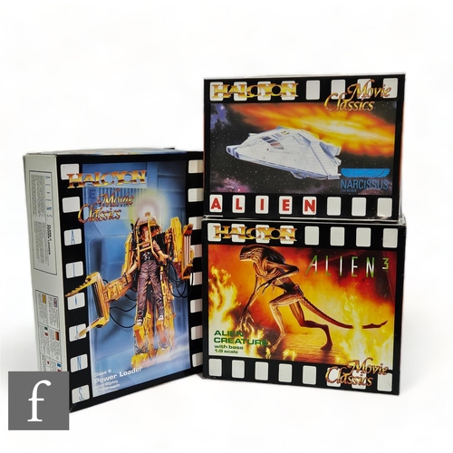 86 - Three Halycon Movie Classics model kits, HAL10 Alien Narcissus, HAL03 Aliens Power Loader with Riple... 