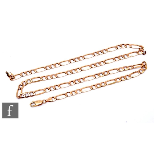 79 - A 9ct hallmarked figero link chain, weight 18.5g, length 56cm, terminating in lobster clasp.