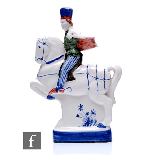 839 - A later 20th Century Rye Pottery figure of a gentleman on horse back, printed mark, height 24cm.